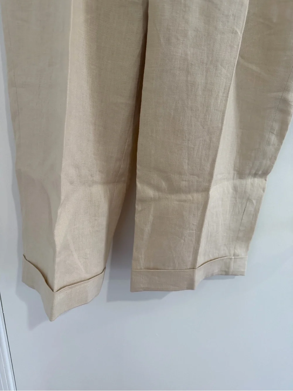Paul Fredrick Men’s 100% Linen Pleated Dress Pants Ivory Classic Fit 40 Cuff Hem